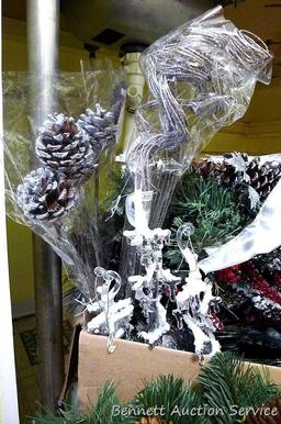 Assortment of holiday garland, greenery, swag, etc. Newer white beaded garland is approx. 3';