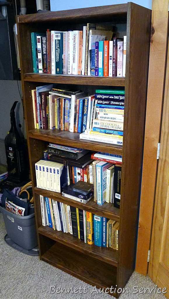 Sturdy wooden book shelf unit is 28" x 11-1/2" x 71" tall.