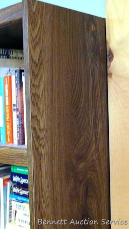 Sturdy wooden book shelf unit is 28" x 11-1/2" x 71" tall.