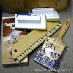 Wall paper and painting tools including wall paper tray, tool set, paint rollers, paint pads, tape,