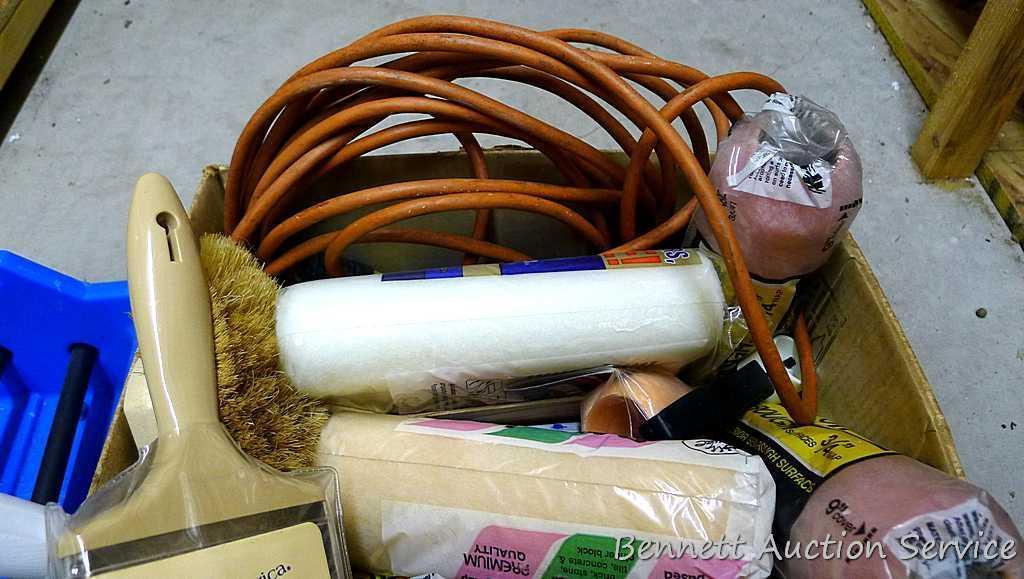 Wall paper and painting tools including wall paper tray, tool set, paint rollers, paint pads, tape,