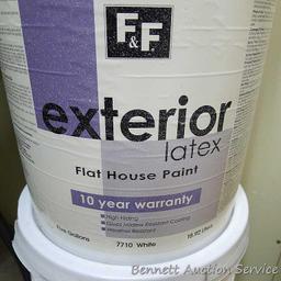 No shipping. Three partial 5 gallon buckets of paints including exterior house paint and textured