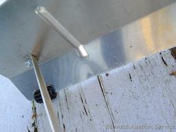 Roof rake has a 24" head; three poles are each about 5' long.