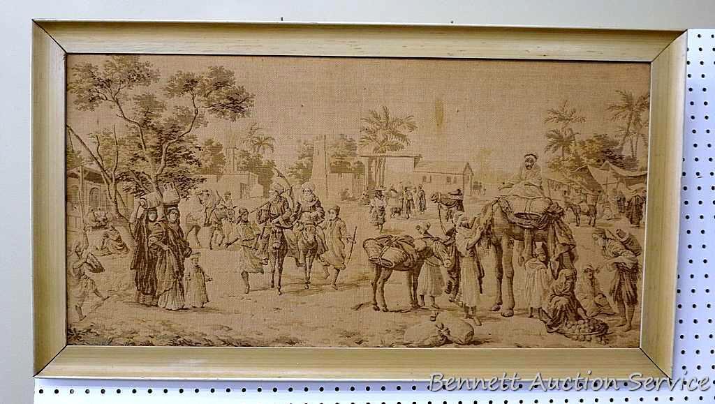 Beautiful detailed tapestry made in Belgium has a wooden frame and is 22" x 41".