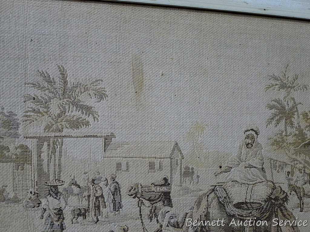 Beautiful detailed tapestry made in Belgium has a wooden frame and is 22" x 41".
