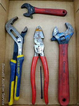 Vise Grip 10" slip joint pliers; Crescent 10" adjustable wrench; Crescent 6" adjustable wrench;