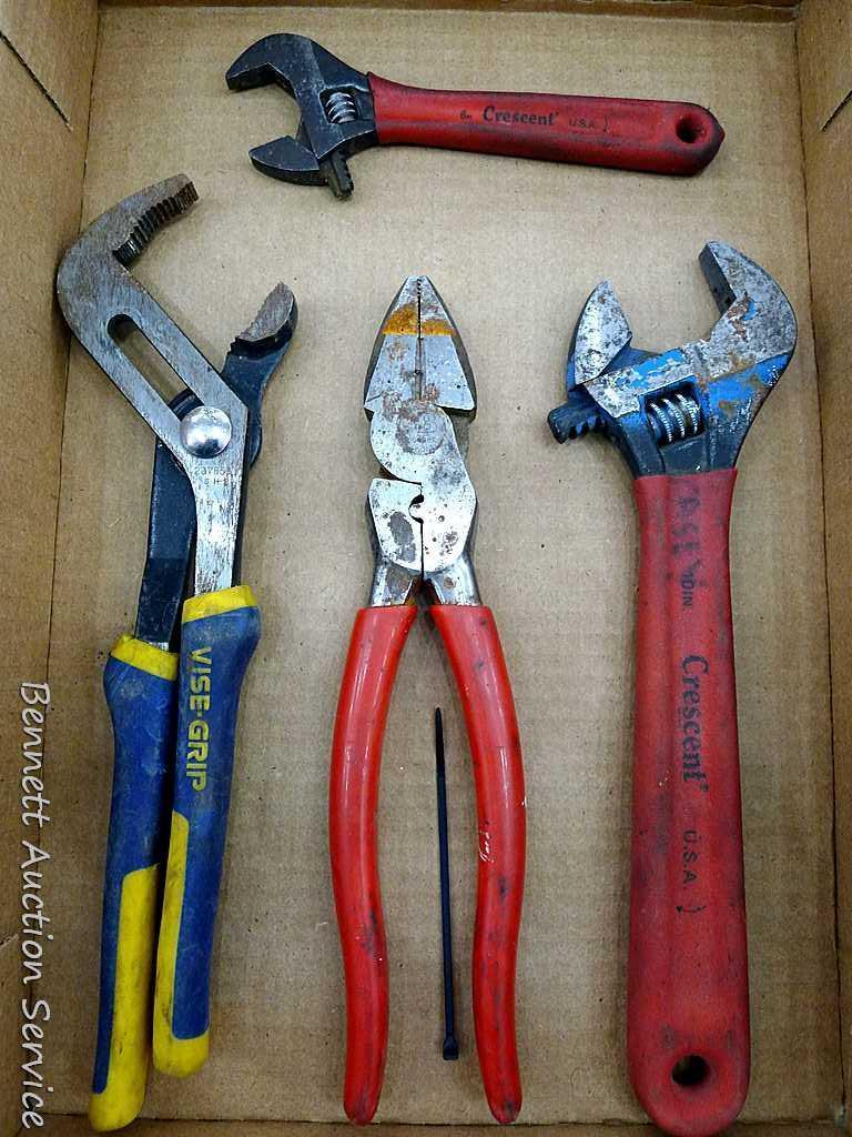 Vise Grip 10" slip joint pliers; Crescent 10" adjustable wrench; Crescent 6" adjustable wrench;