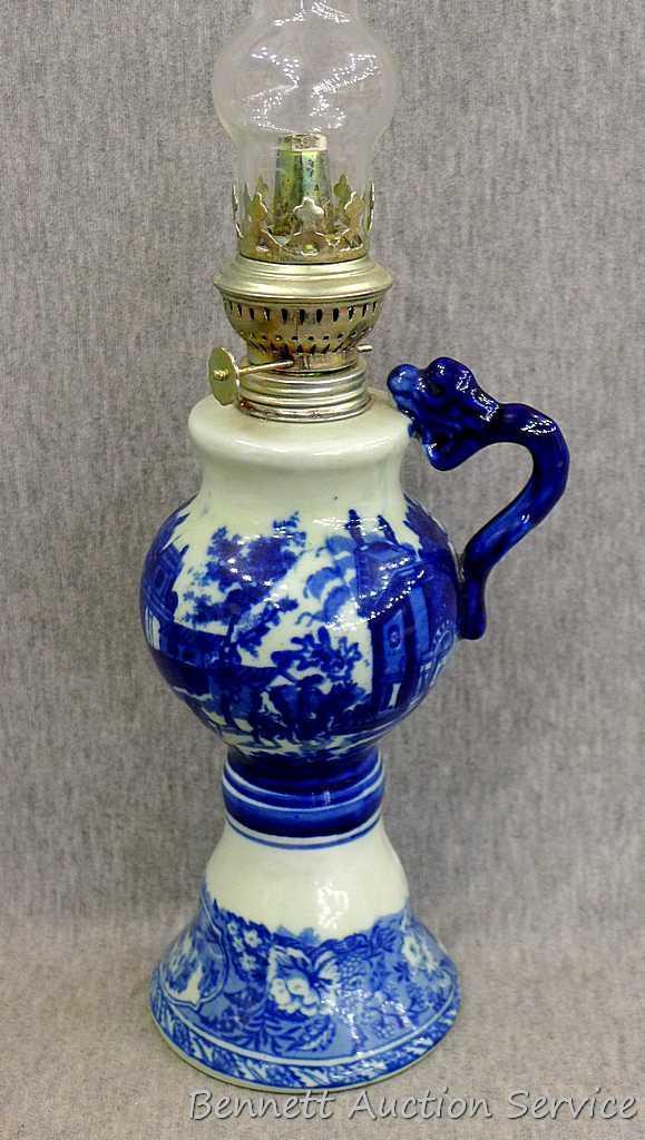 Beautiful decorative vase, oil lamp and music box; pitcher measures 9-1/2" x 9" tall. The 3 pieces
