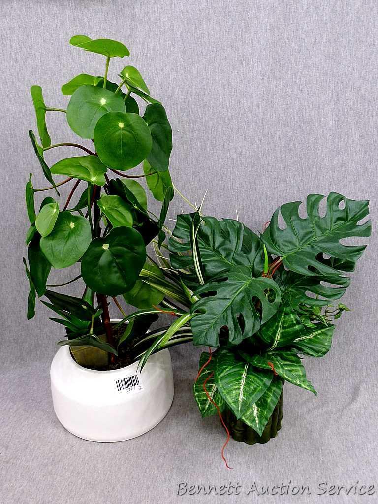 Opal House artificial plant in an 8-1/2" x 4" pot; artificial greenery in a resin vase; Metal aloe