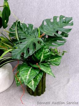 Opal House artificial plant in an 8-1/2" x 4" pot; artificial greenery in a resin vase; Metal aloe