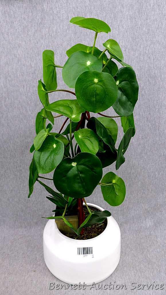 Opal House artificial plant in an 8-1/2" x 4" pot; artificial greenery in a resin vase; Metal aloe