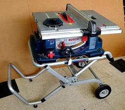 Bosch 4100, 10" table saw has miter gauge, heavy duty fence, push stick, side storage for extra