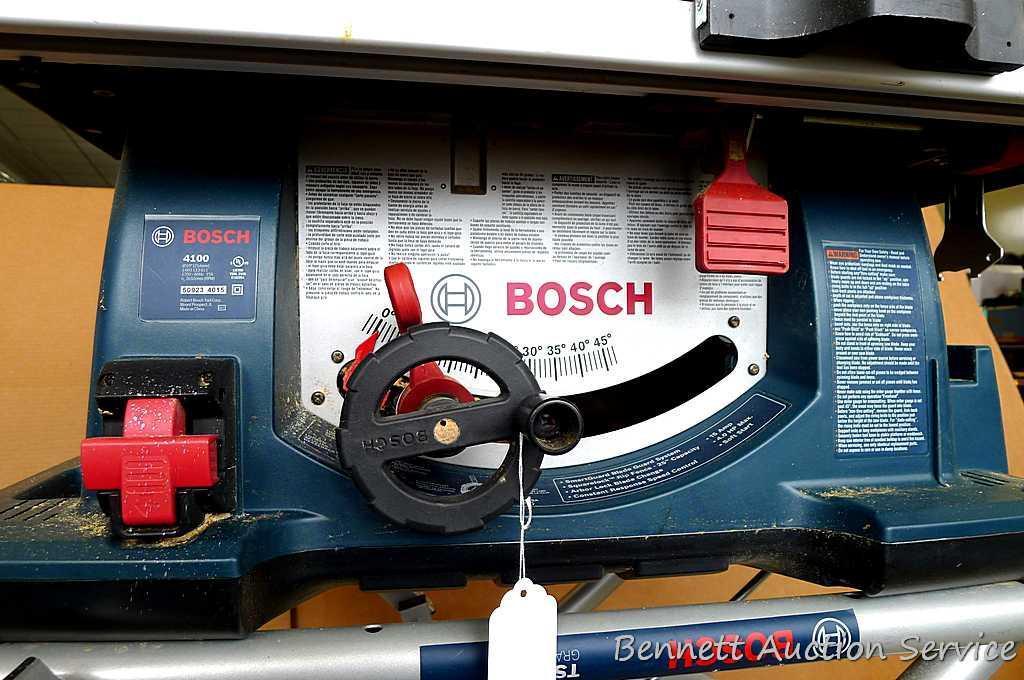 Bosch 4100, 10" table saw has miter gauge, heavy duty fence, push stick, side storage for extra