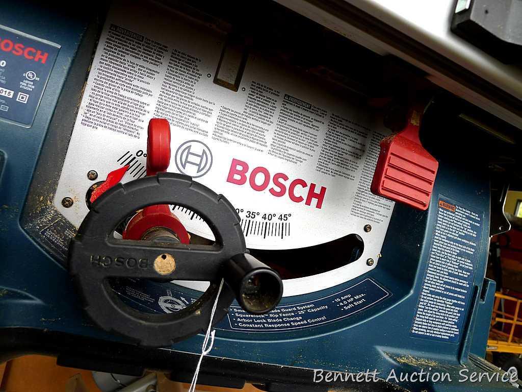 Bosch 4100, 10" table saw has miter gauge, heavy duty fence, push stick, side storage for extra