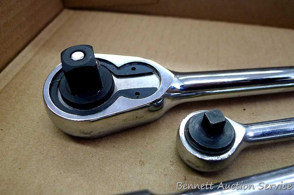 Grip 1/2" drive reversible ratchet with quick release; ACE 1/4" drive reversible ratchet; 6" x 1/2"