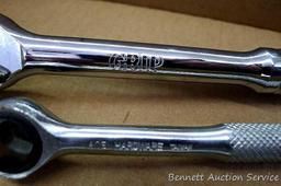 Grip 1/2" drive reversible ratchet with quick release; ACE 1/4" drive reversible ratchet; 6" x 1/2"