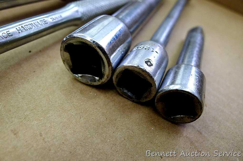 Grip 1/2" drive reversible ratchet with quick release; ACE 1/4" drive reversible ratchet; 6" x 1/2"