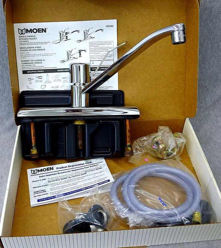 Moen single handle chrome kitchen faucet with hose spray #87130.
