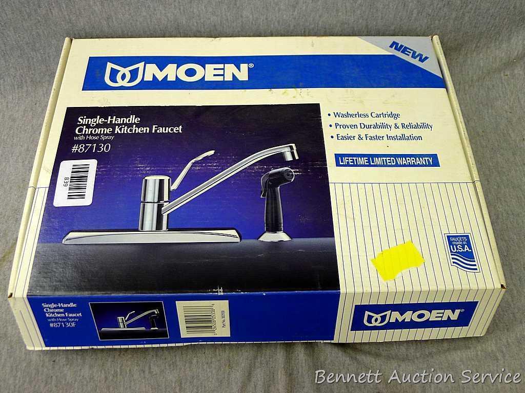 Moen single handle chrome kitchen faucet with hose spray #87130.