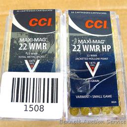 200 rounds of CCI Maxi-Mag .22 WMR, 40 gr. metal jacketed hollow point ammunition.