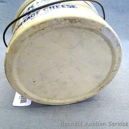 Wonderful stoneware crock or pail once held 10 lbs net of Elkhorn Brand Creamed Cottage Cheese.