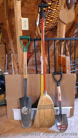 Union tree planting shovel, nice Libman broom, handy Ace utility shovel, and a 29-1/2" wide snow