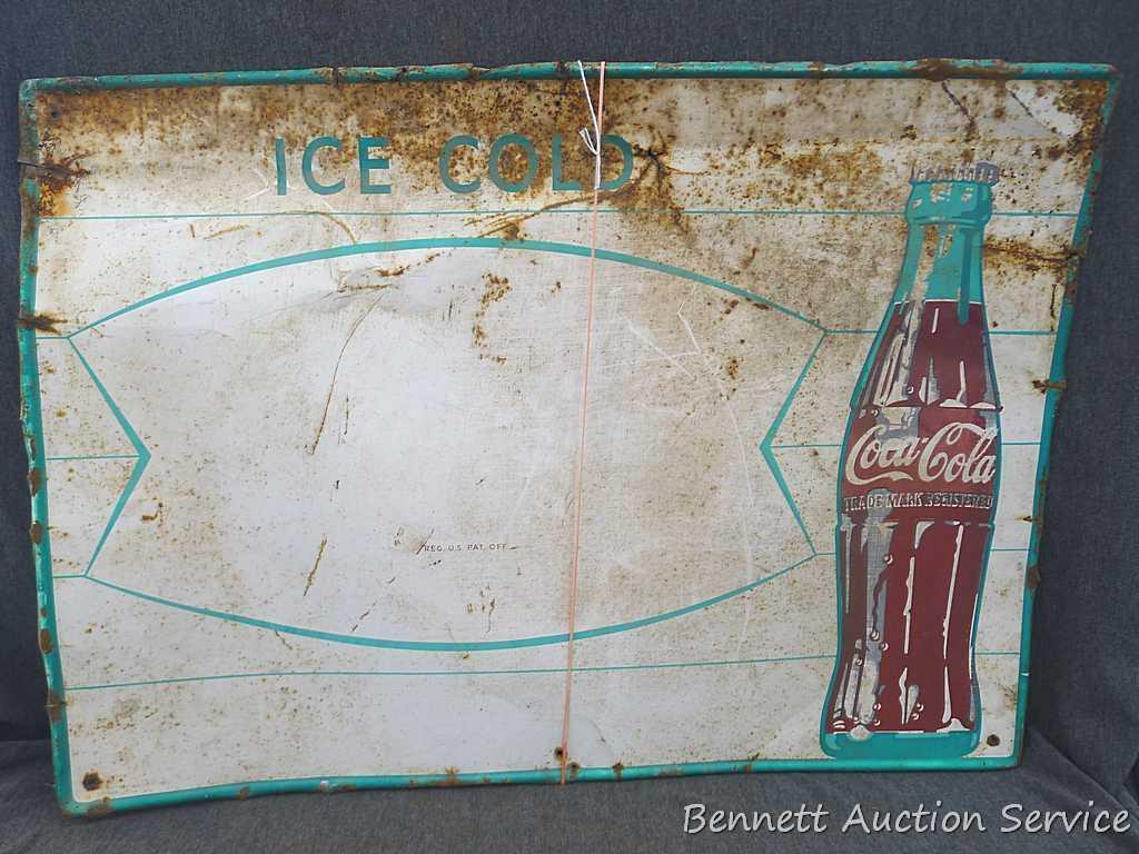 Old Ice Cold Coca Cola sign is about 28" x 20".