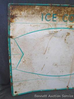 Old Ice Cold Coca Cola sign is about 28" x 20".