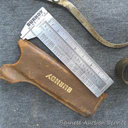 Starrett 6" outside calipers, Craftsman 7" inside calipers, compass and dividers, Burndy wire-MIKE,