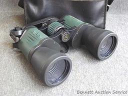 Alpen binoculars, 10 x 50 WA, includes lens cover's and soft carrying case; measures 7-1/2" x