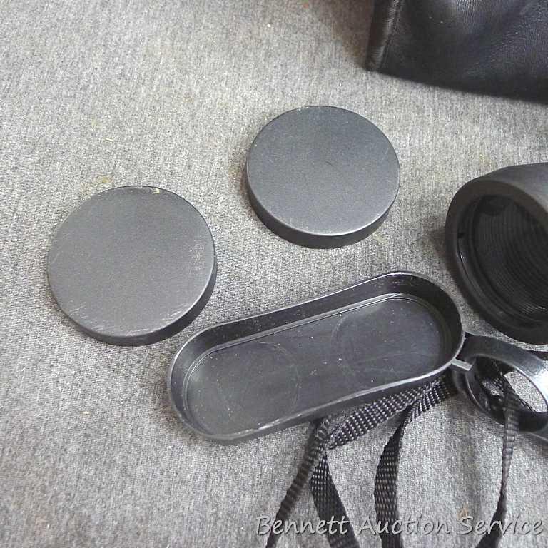 Alpen binoculars, 10 x 50 WA, includes lens cover's and soft carrying case; measures 7-1/2" x