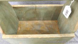 Nice sturdy wooden hand held tool box which measures approx.. 15" x 9" x 16".