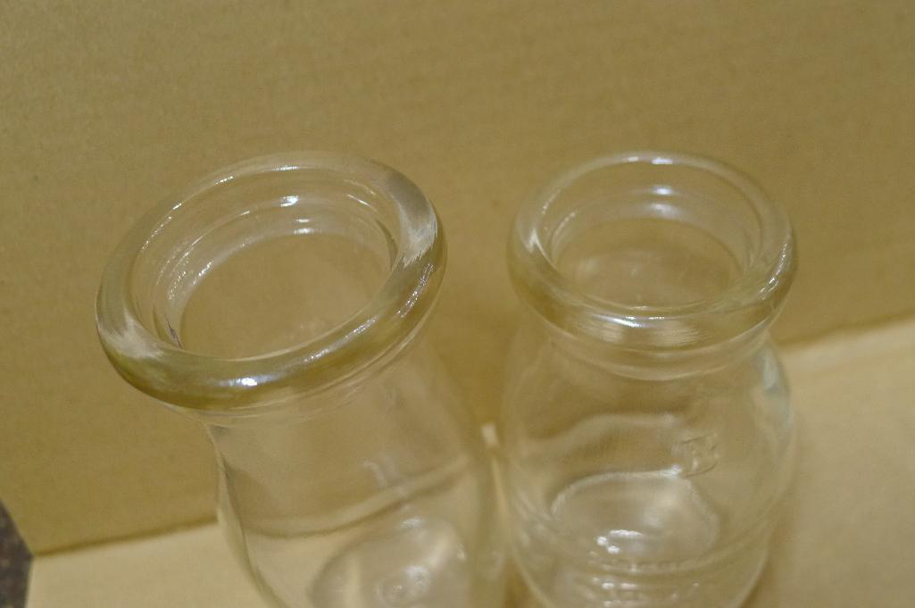 Blue Ball jar, bale top Atlas jar, Bowman Dairy Co and other half pint cream jars, and a cute little