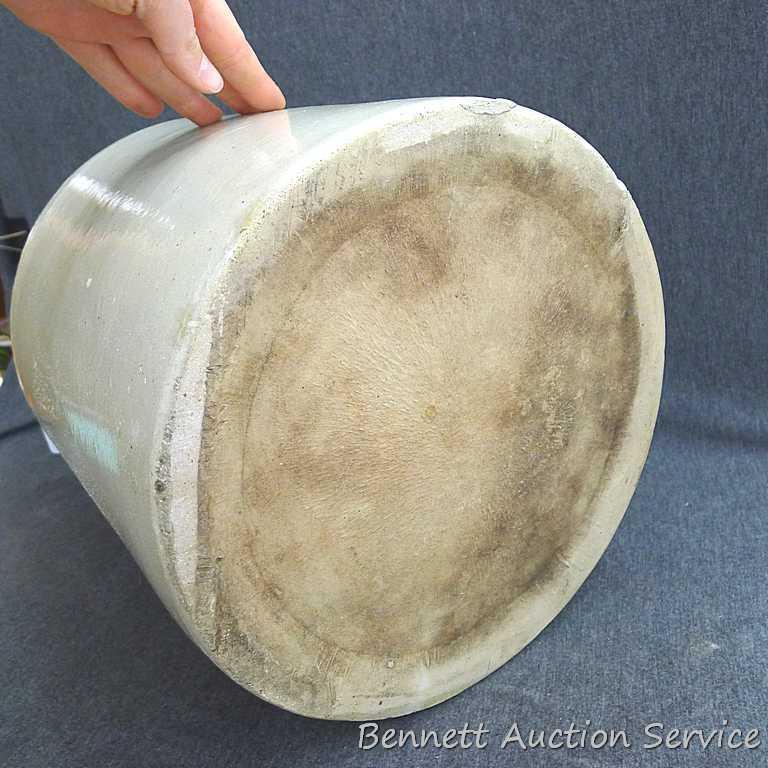 Redwing 4 gallon jug, Union Stoneware Co.; measures 11" x 17" tall. Chip noted on top edge of spout.