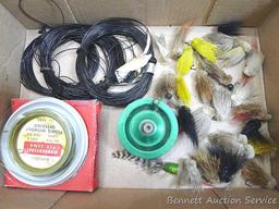 Fishing flies up to 3-1/2", Shakespeare size E Wonderfloat finished fly line, other fly line.