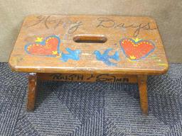 Happy Days step stool about 13" x 7" x 7".