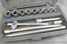 1/4" drive ratchet, T-bar, breaker bar, extensions and sockets. Most all Craftsman plus S-K and