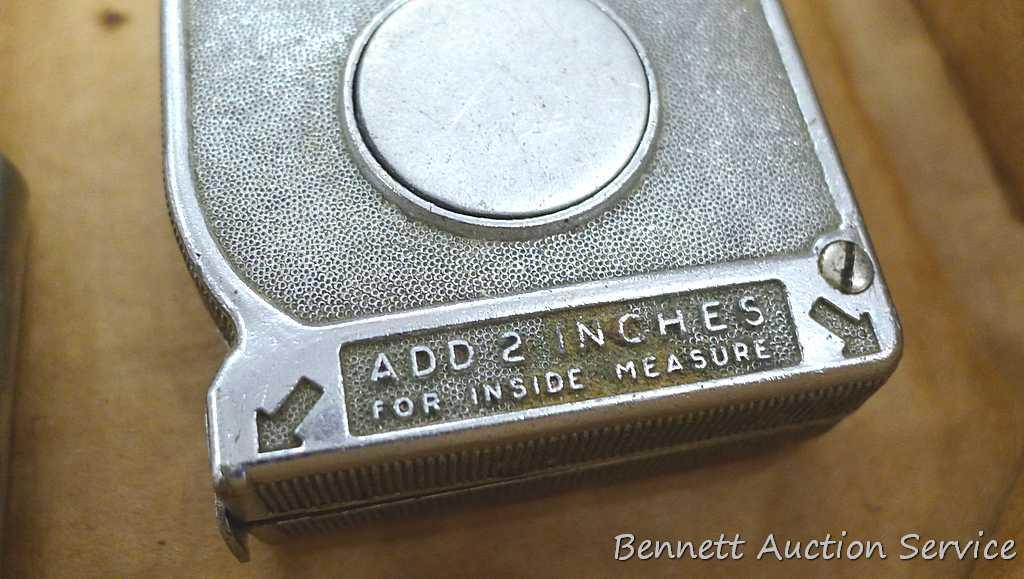 Craftsman and other feeler gauges, hex wrench sets, measuring tapes, plus a 3" miniature oil bottle.