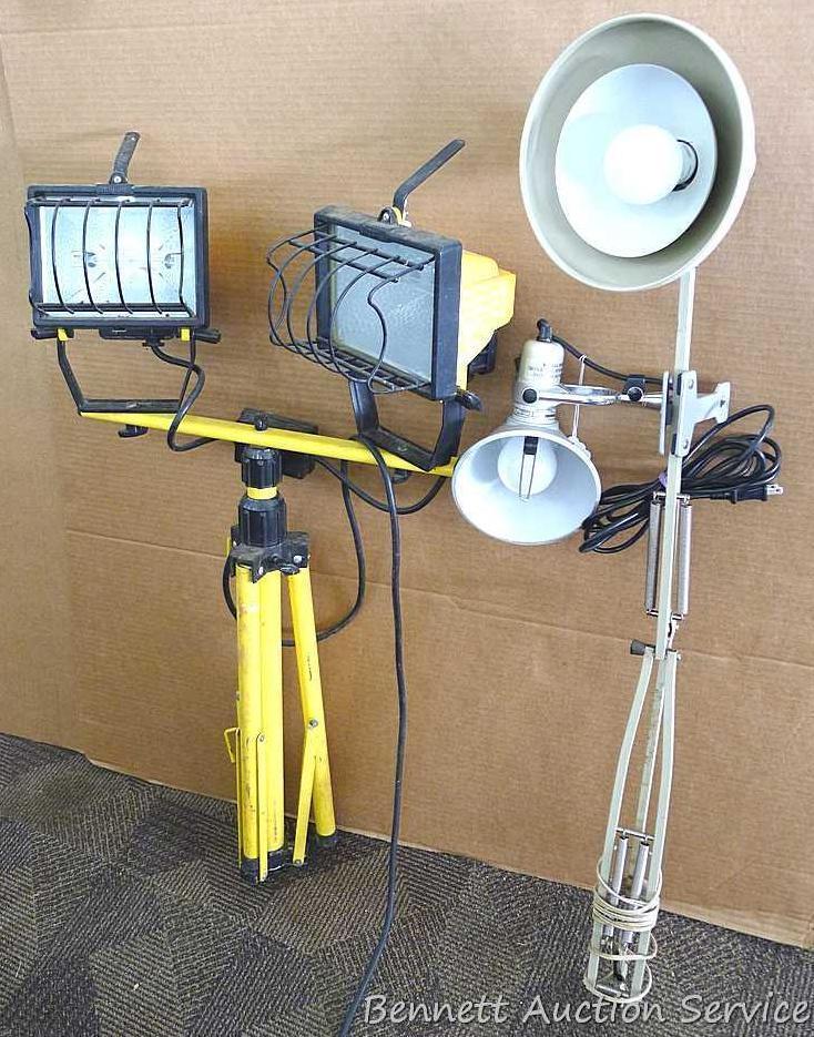 Assortment of three lights. One double halogen work light which measures approx.. 20" x 37" model