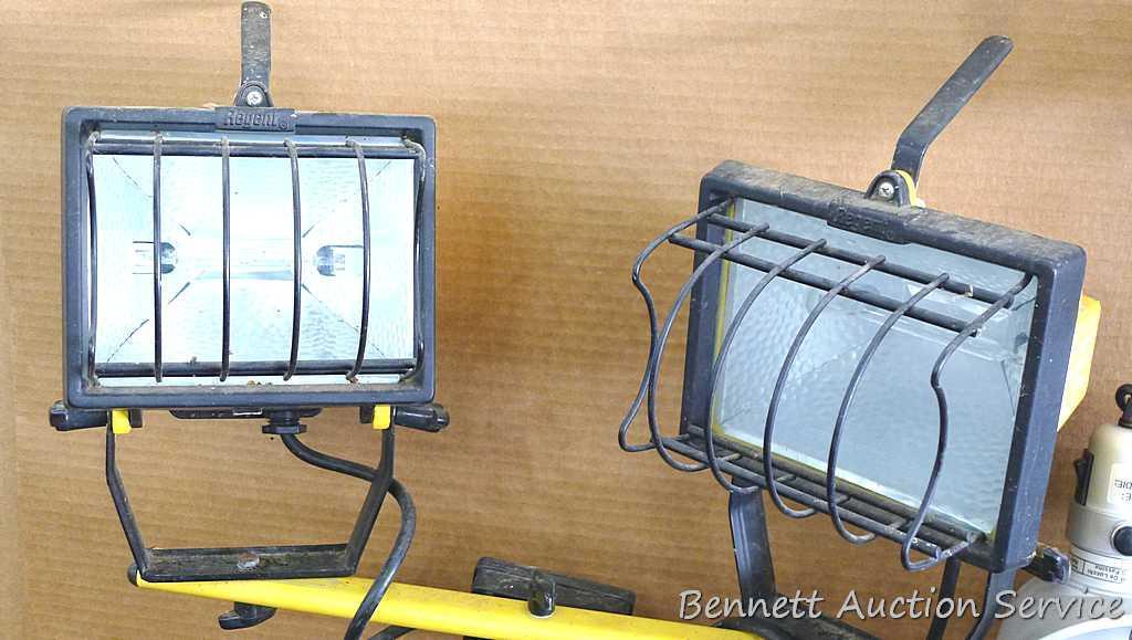 Assortment of three lights. One double halogen work light which measures approx.. 20" x 37" model
