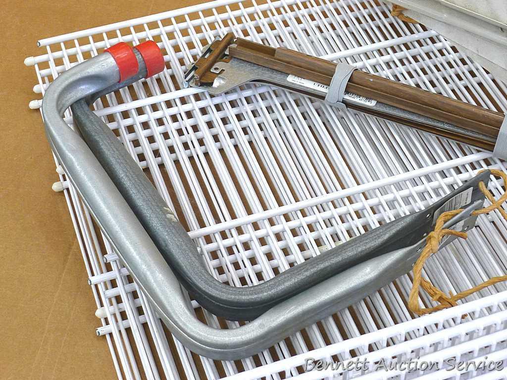 Shelf brackets, wire closet shelving, storage hooks, more. Closet shelving is about 21" x 16".