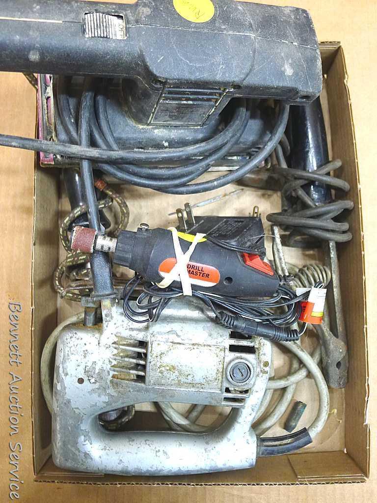 Black & Decker finishing sander, soldering iron, rotary tool, jig saw, more. All run, pad of sander
