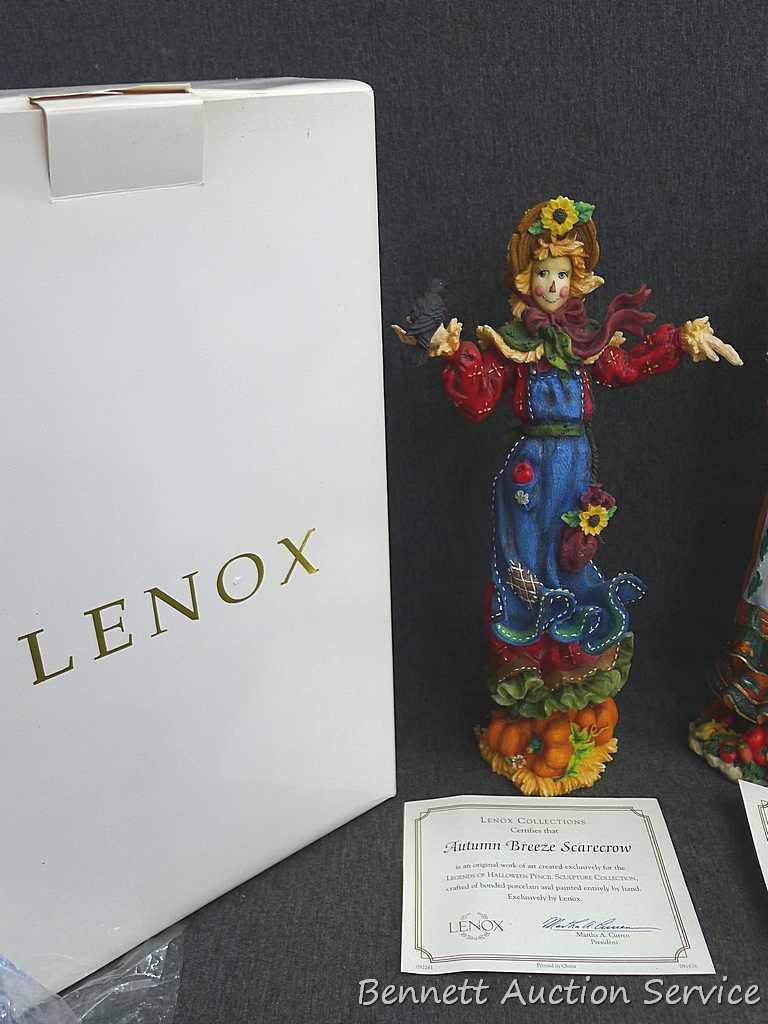 Two Lenox figurines incl Autumn Breeze Scarecrow and Pilgrim Spirit. Both come with COAs and boxes.