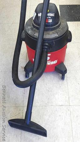 5 gallon 1.5 HP wet and dry shop vac. Shop vac has some sludge in bottom of canister, but has