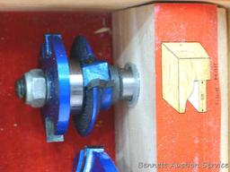 Cabinet makers router or shaper bit set for cabinet doors have carbide edges, ball bearing guides,