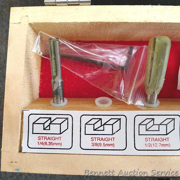 Cabinet makers router or shaper bit set for cabinet doors have carbide edges, ball bearing guides,