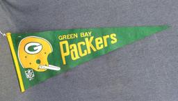Vintage Green Bay Packers pennant flag, has some small stains but is good overall condition.