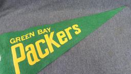 Vintage Green Bay Packers pennant flag, has some small stains but is good overall condition.