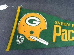 Vintage Green Bay Packers pennant flag, has some small stains but is good overall condition.