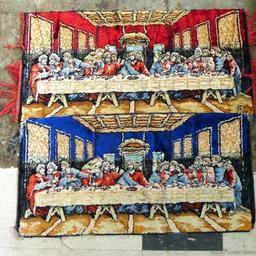 Two last supper wall tapestries. Both in good condition, largest measures 43'' x 19''